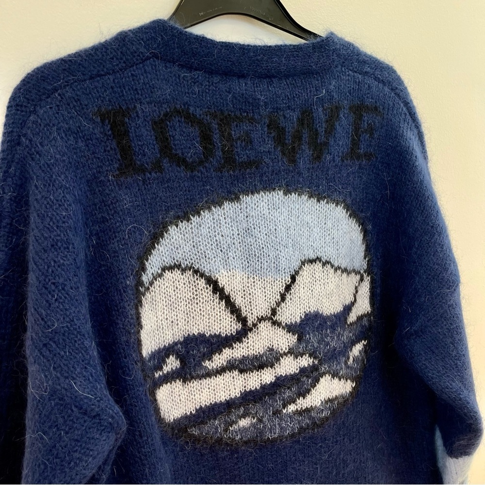 NWT Loewe Mohair Knit Cardigan Oversized Women’s Blue Sweater Polar Bear Winter
